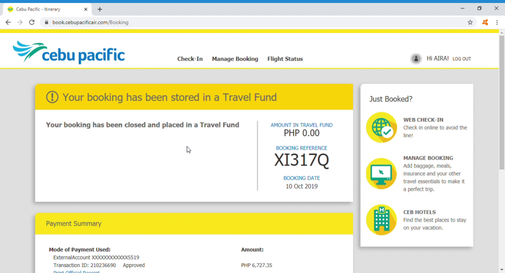 Now you have a Travel Fund | How I Converted My Cancelled Cebu Pacific Flights to Travel Fund | The Little Binger